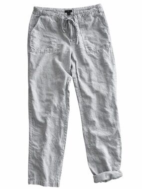 Gap Linen Blend Drawstring Pants Size 14 Gray Striped Lightweight Summer Coastal